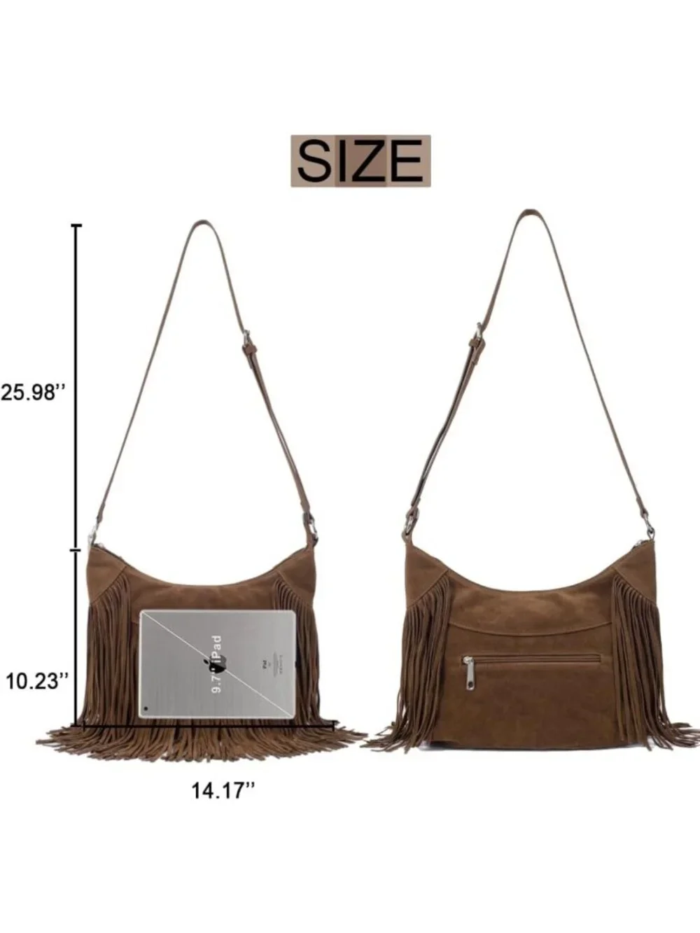 Fringe Hobo Bag for Women | Vegan Suede Shoulder Purse with Tassels & Crossbody